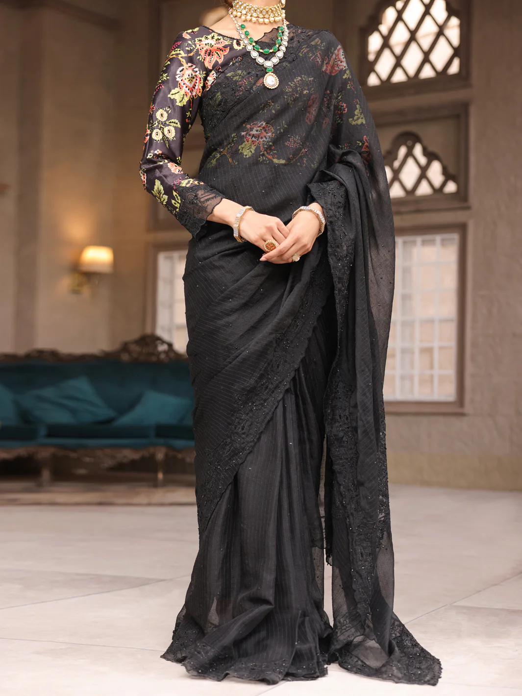 Black 3Pc Unstitched - AL-3PS-LS-SR-UN-431