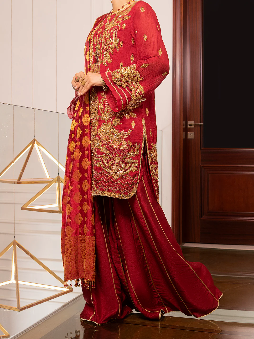 Red Cotton Masori 3Pc Formal Unstitched - AL-3PS-LS-UN-345 - Image 3