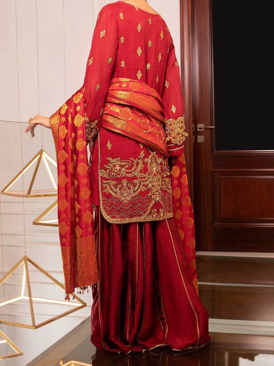Red Cotton Masori 3Pc Formal Unstitched - AL-3PS-LS-UN-345 - Image 4