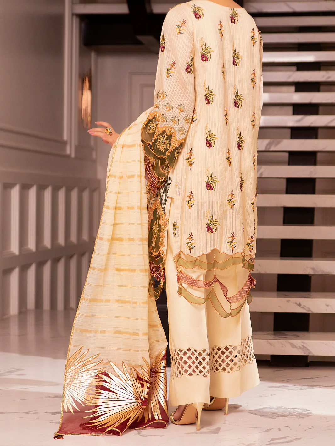 Beige Khaddi Net 3Pc Formal Unstitched - AL-3PS-LS-UN-346 - Image 4