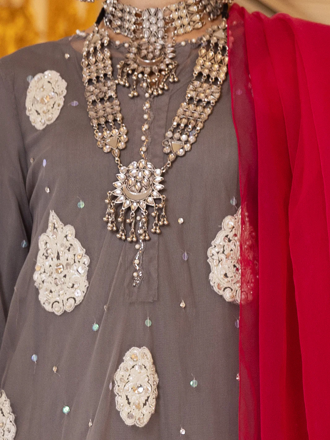 Grey 3Pc Shimmer Net Formal Unstitched - AL-3PS-LS-UN-359 - Image 5