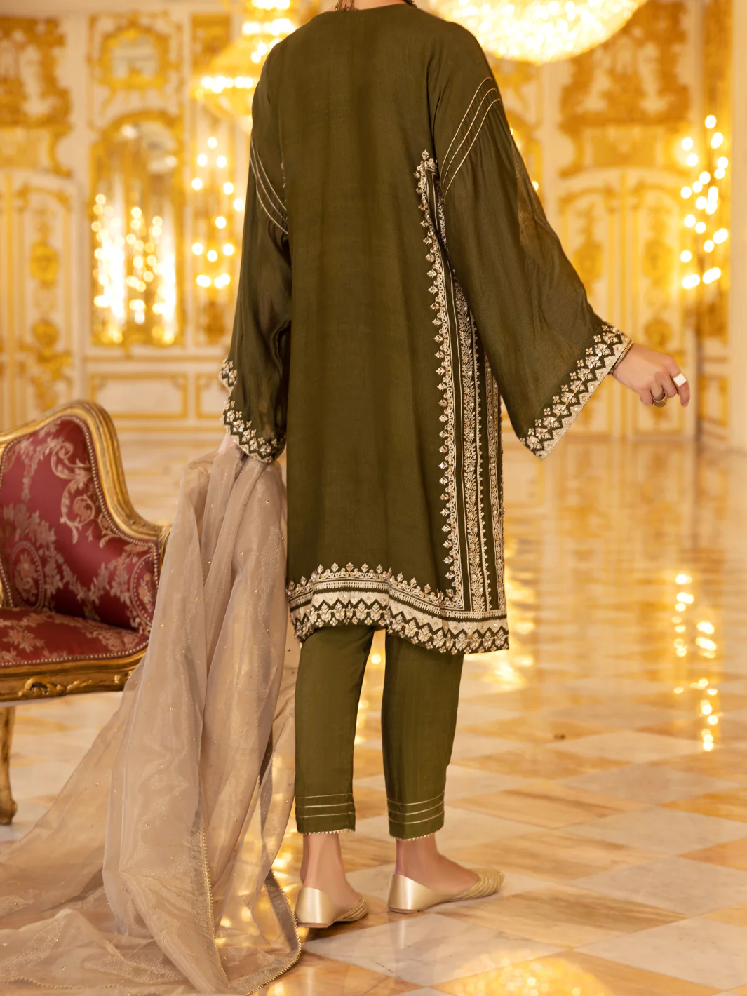 Green Khaddi Net 3Pc Formal Unstitched - AL-3PS-LS-UN-360 - Image 3