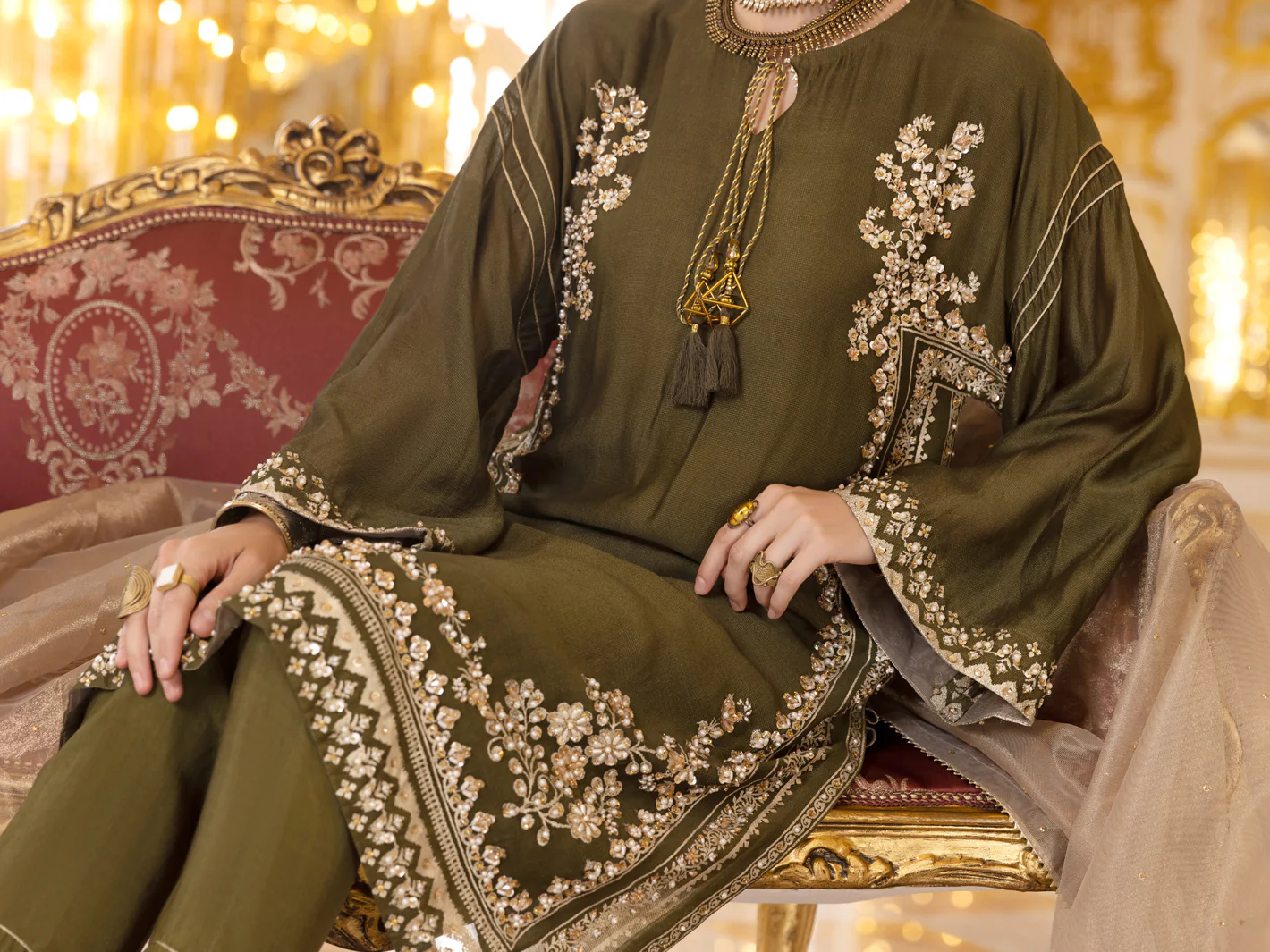Green Khaddi Net 3Pc Formal Unstitched - AL-3PS-LS-UN-360 - Image 4