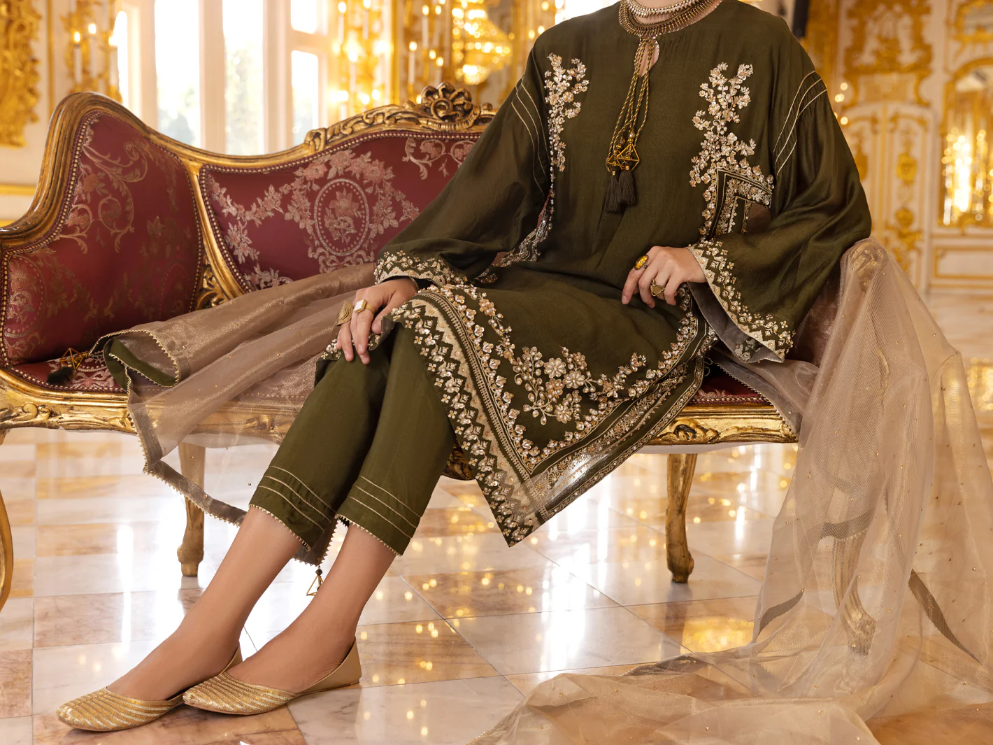 Green Khaddi Net 3Pc Formal Unstitched - AL-3PS-LS-UN-360 - Image 5