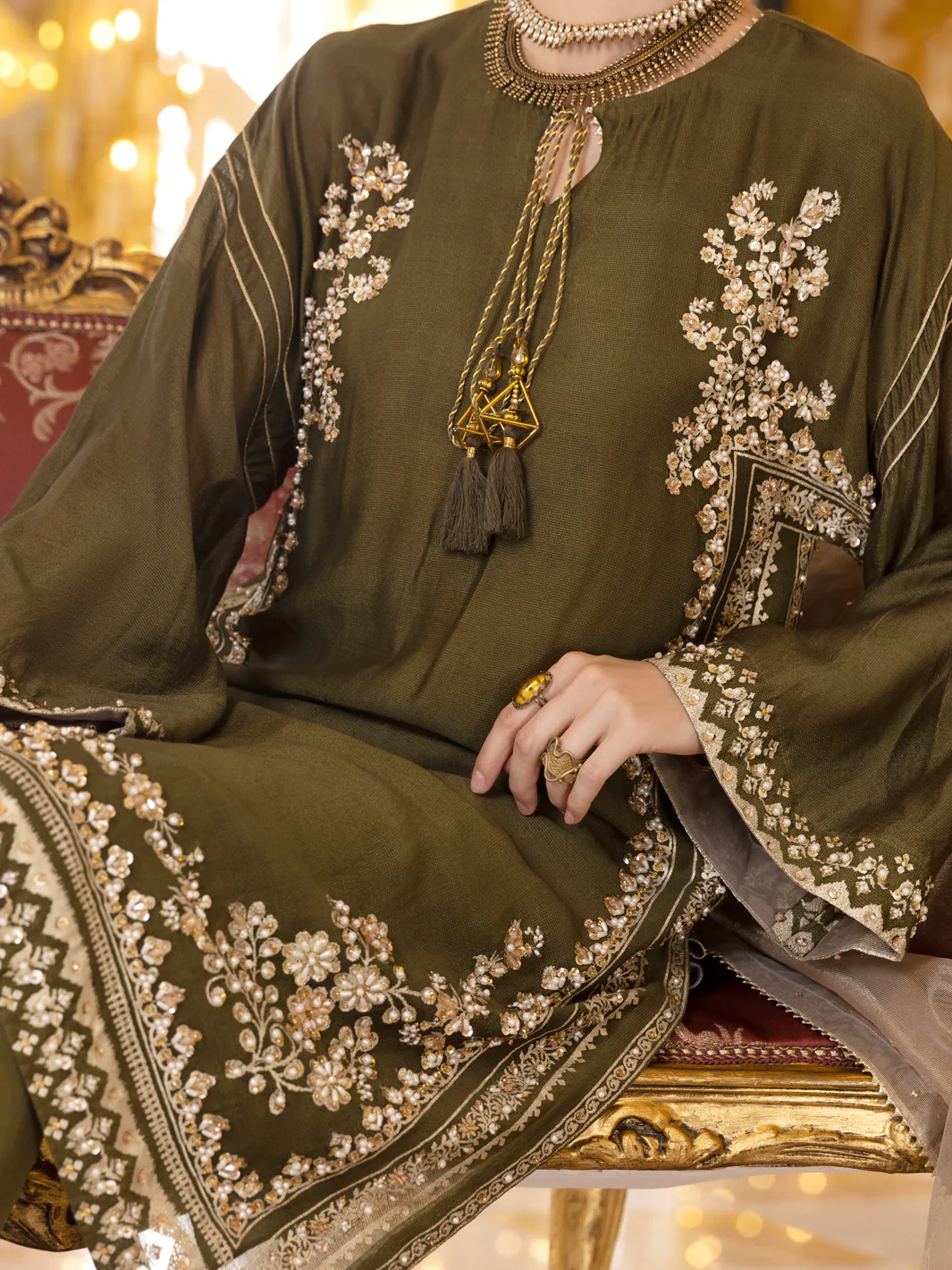 Green Khaddi Net 3Pc Formal Unstitched - AL-3PS-LS-UN-360 - Image 6