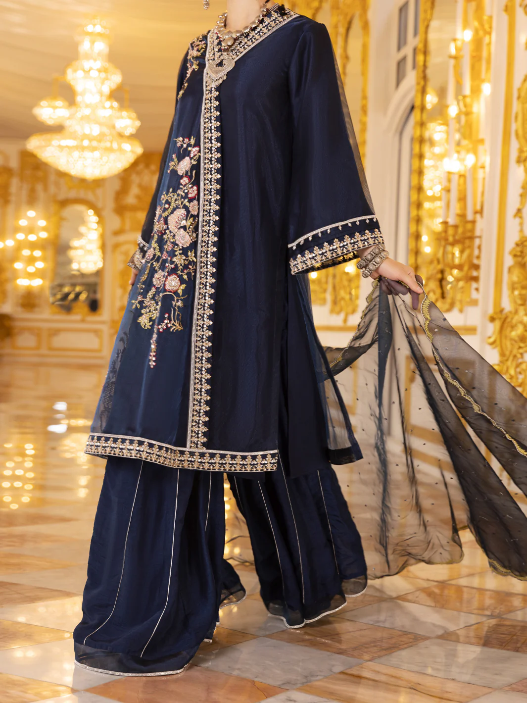 Blue Shimmer Net 3Pc Formal Unstitched - AL-3PS-LS-UN-361 - Image 3
