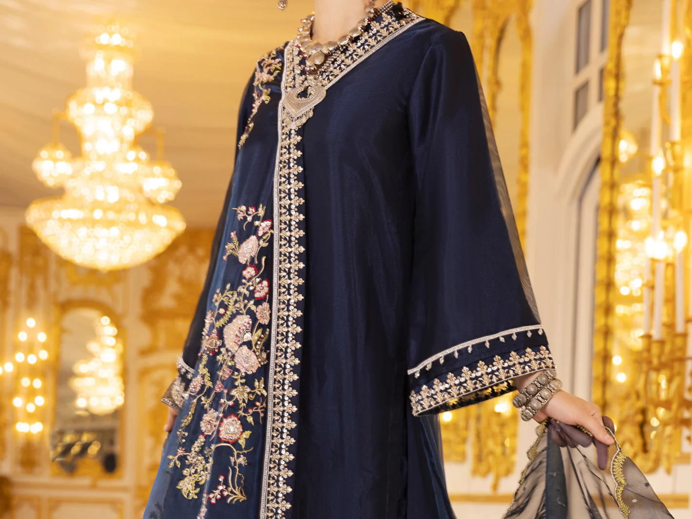 Blue Shimmer Net 3Pc Formal Unstitched - AL-3PS-LS-UN-361 - Image 4