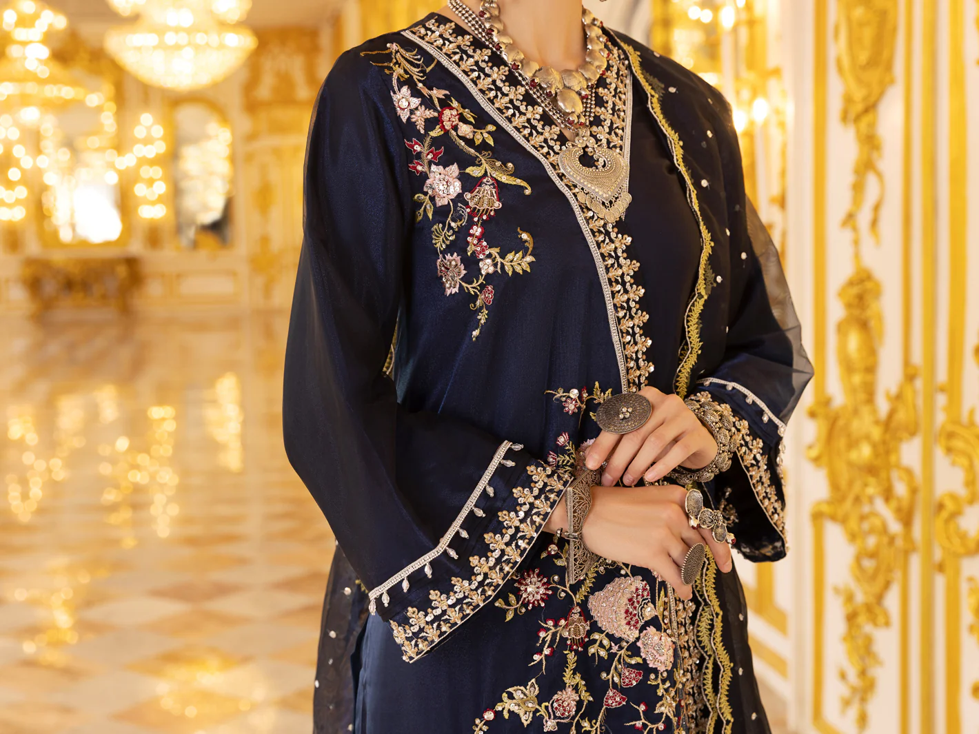 Blue Shimmer Net 3Pc Formal Unstitched - AL-3PS-LS-UN-361 - Image 5