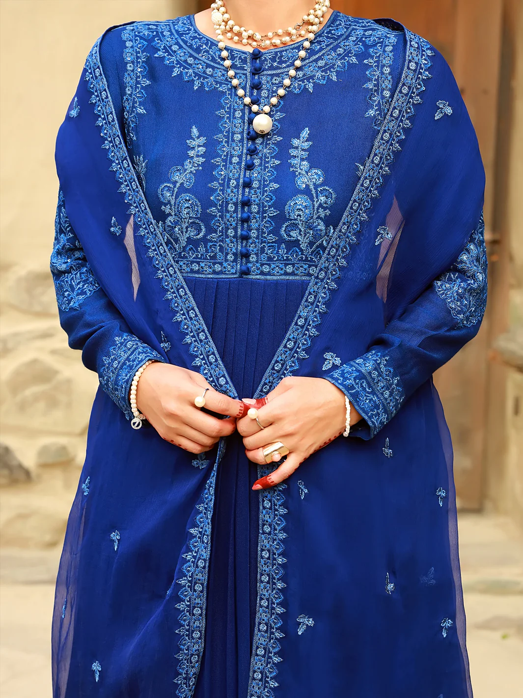 Blue 3Pc  Formal Khaddi Unstitched - AL-3PS-LS-UN-368 - Image 3
