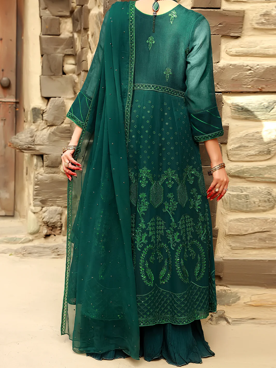 Green 3Pc Formal Unstitched - AL-3PS-LS-UN-369 - Image 2