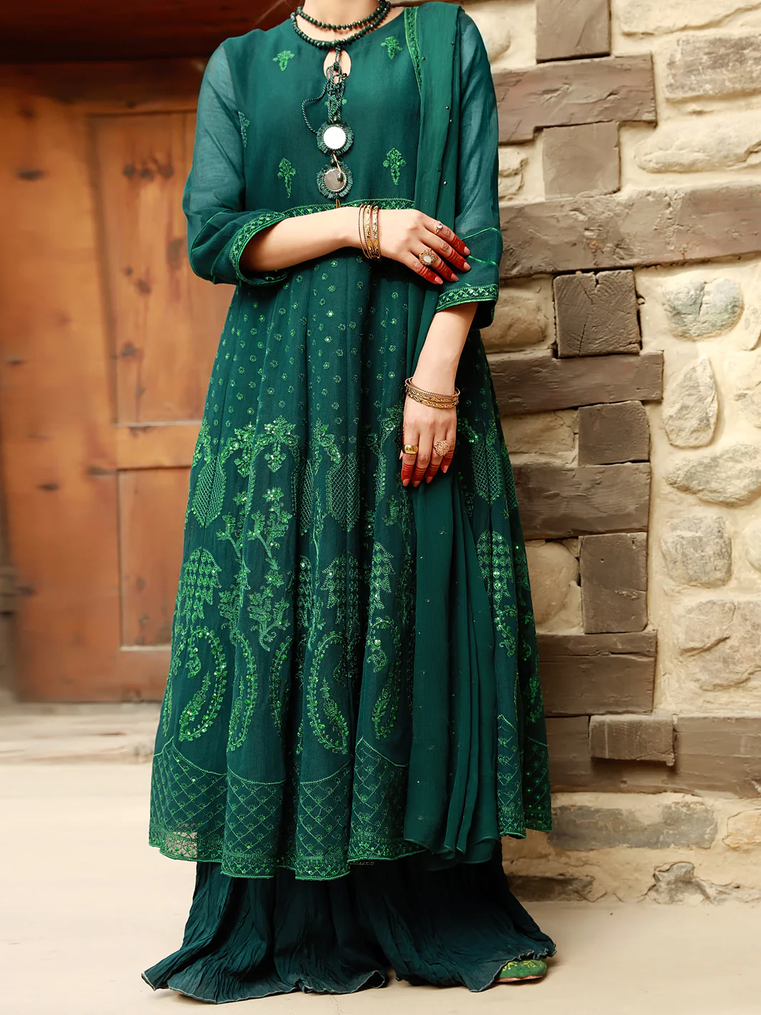 Green 3Pc Formal Unstitched - AL-3PS-LS-UN-369 - Image 3