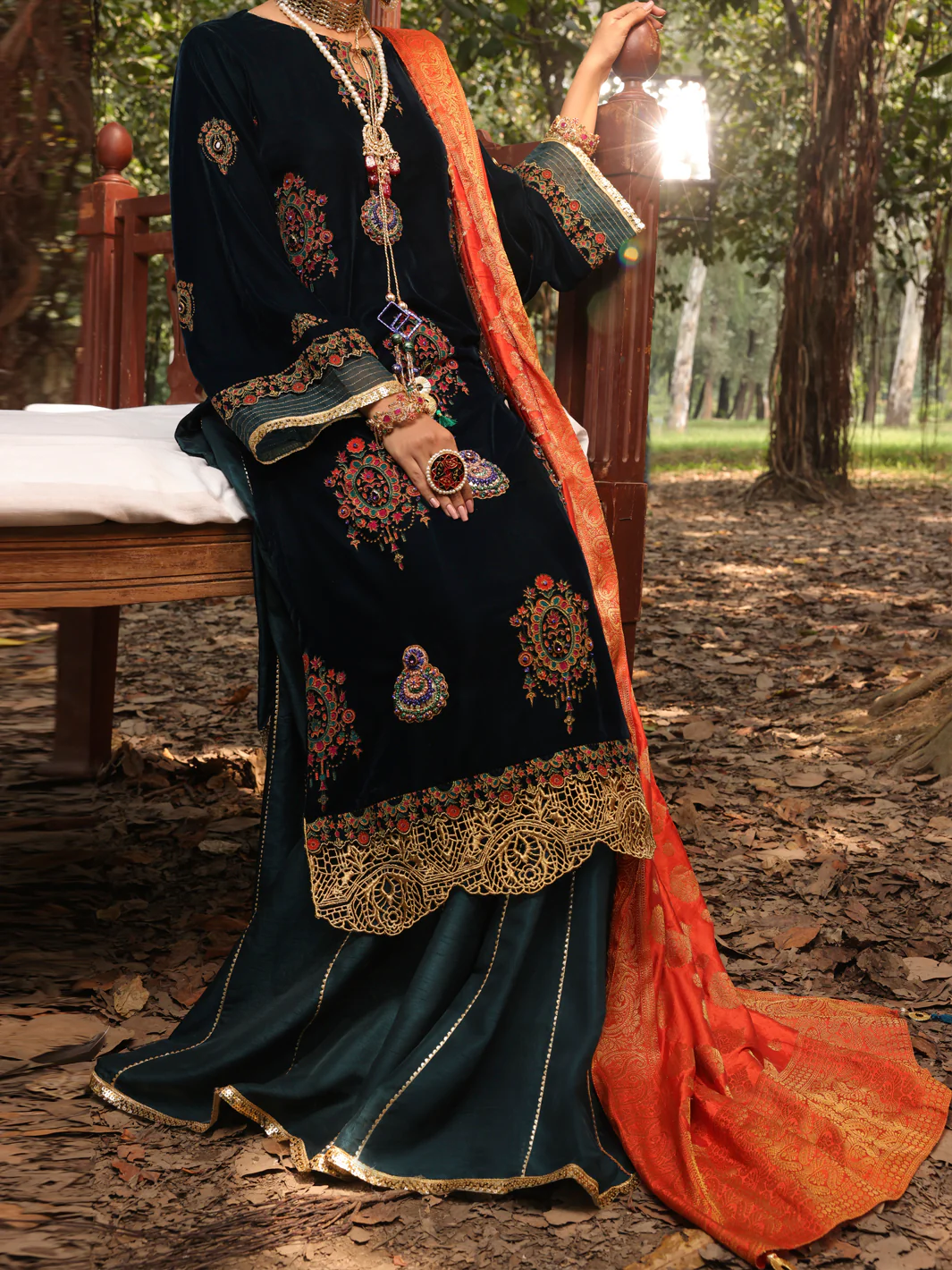 Turquoise Velvet 3Pc Formal Unstitched - AL-3PS-LS-UN-390