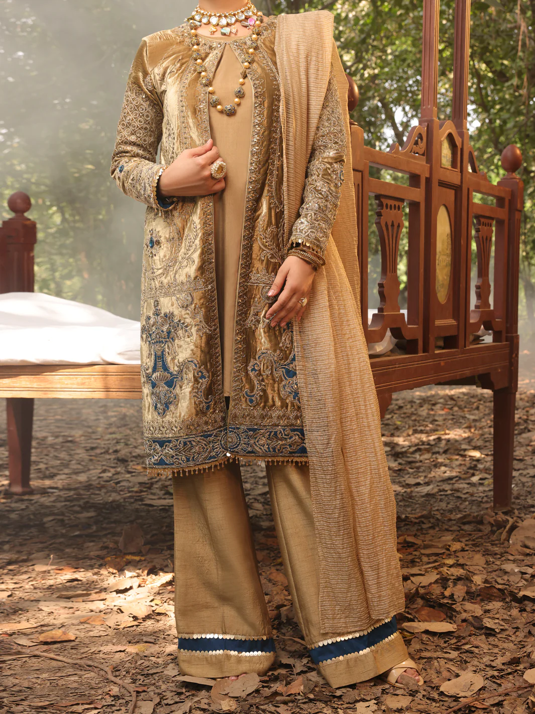 Beige Velvet 3Pc Formal Unstitched - AL-3PS-LS-UN-391