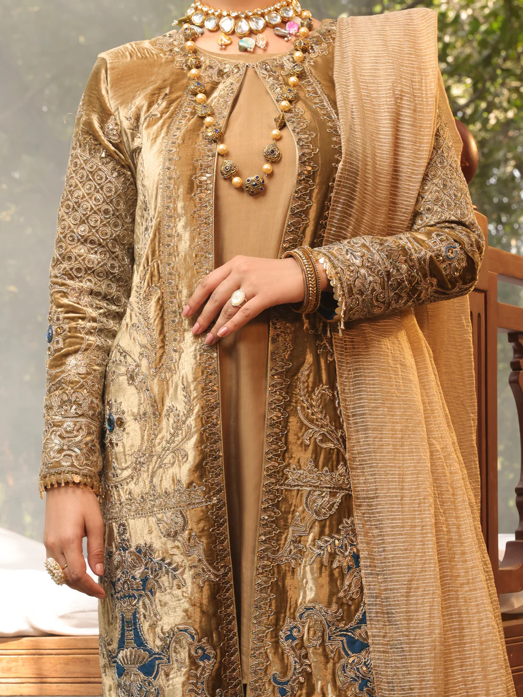 Beige Velvet 3Pc Formal Unstitched - AL-3PS-LS-UN-391 - Image 4