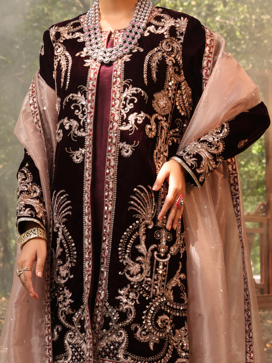 Maroon Velvet 3Pc Formal Unstitched - AL-3PS-LS-UN-396 - Image 3