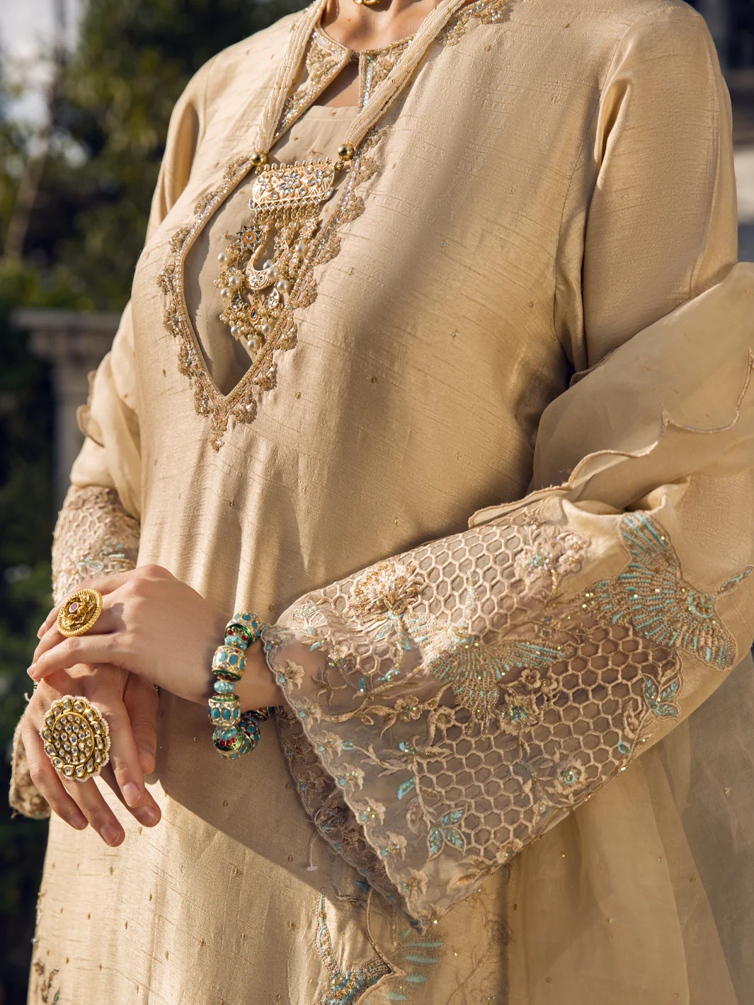 Beige Dola Silk 3Pc Formal Unstitched - AL-3PS-LS-UN-399 - Image 2