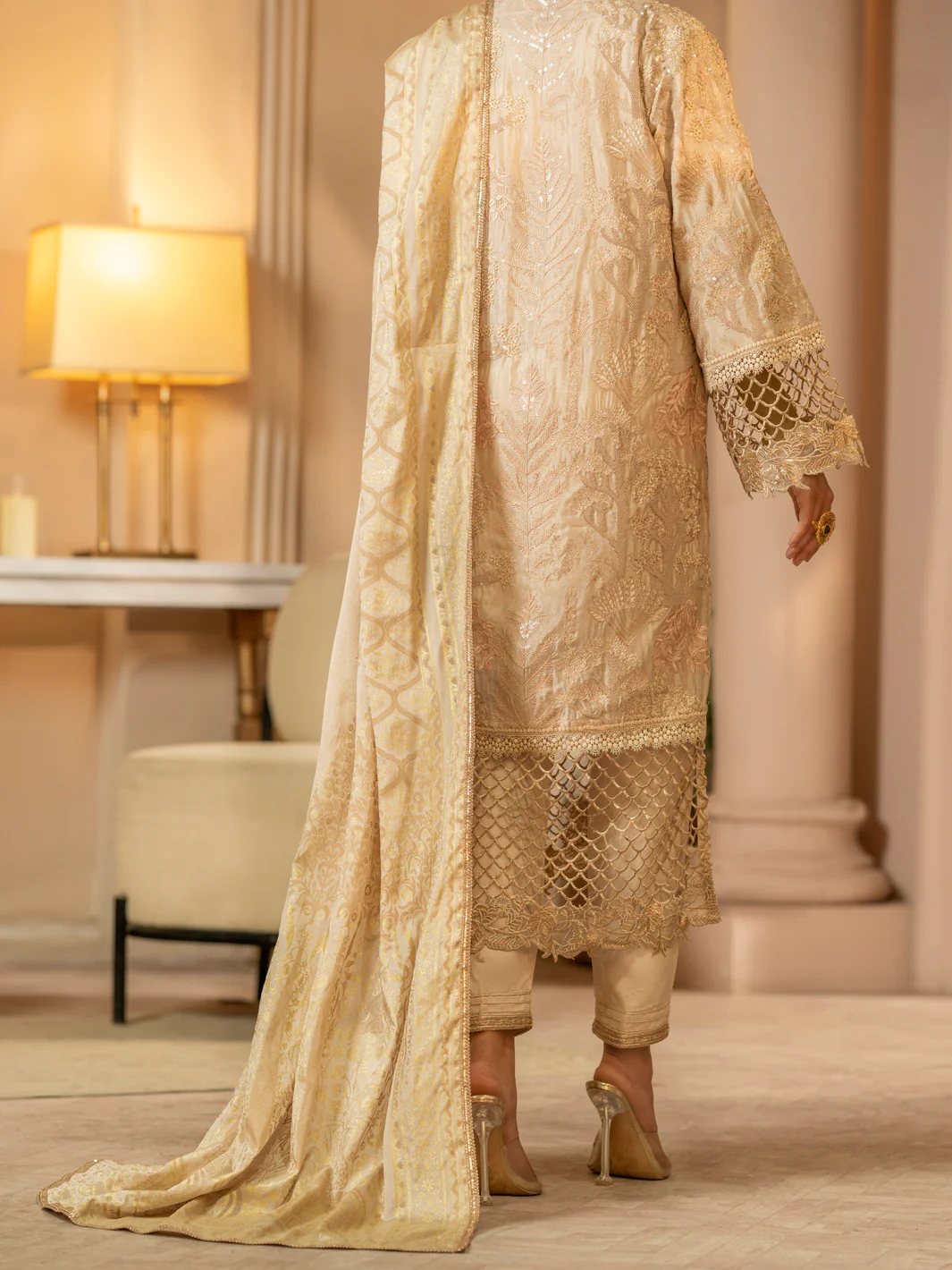 Light Brown Chiffon 3Pc Formal Unstitched - AL-3PS-LS-UN-423 - Image 2