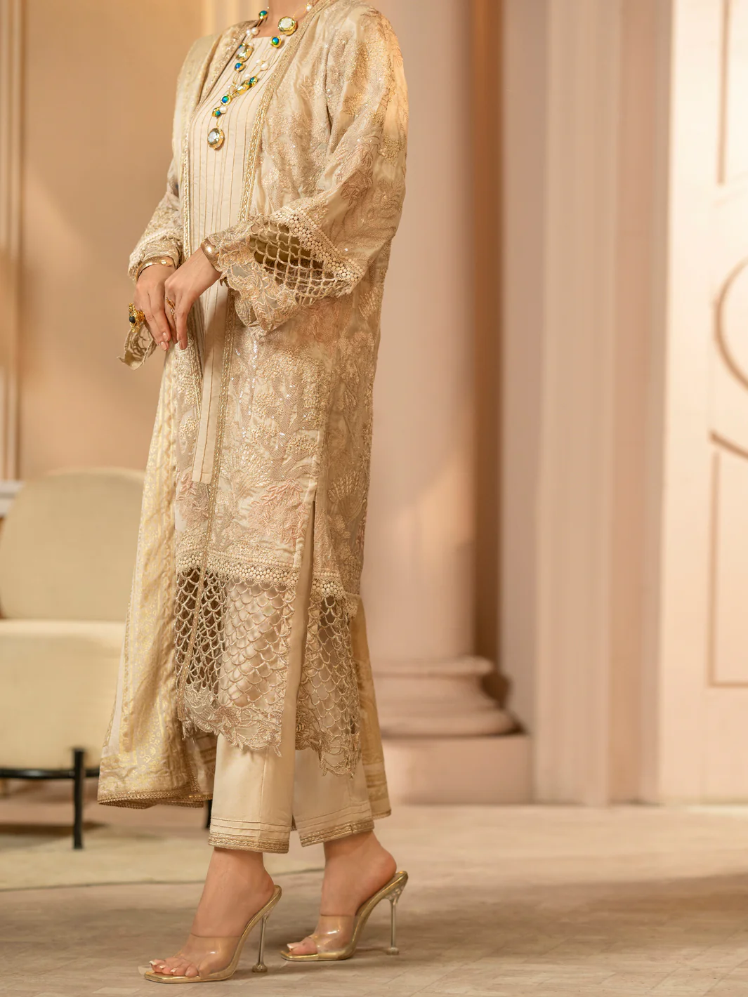 Light Brown Chiffon 3Pc Formal Unstitched - AL-3PS-LS-UN-423 - Image 4