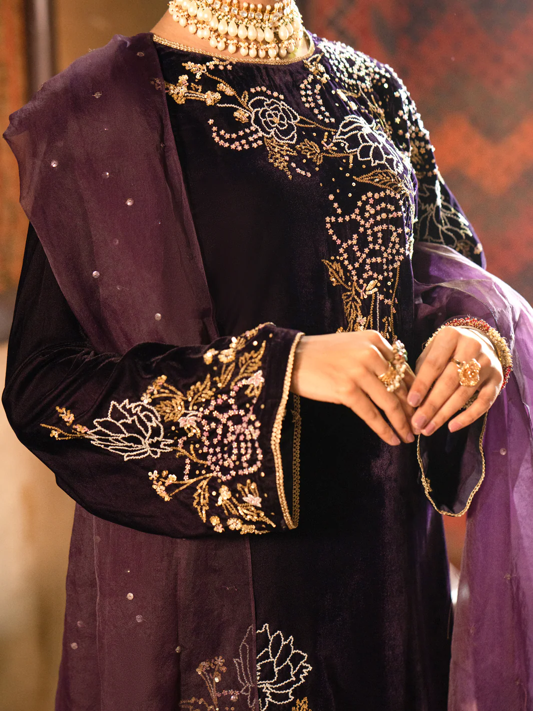 Purple Velvet 3Pc Formal Unstitched - AL-3PS-LS-UN-441 - Image 3