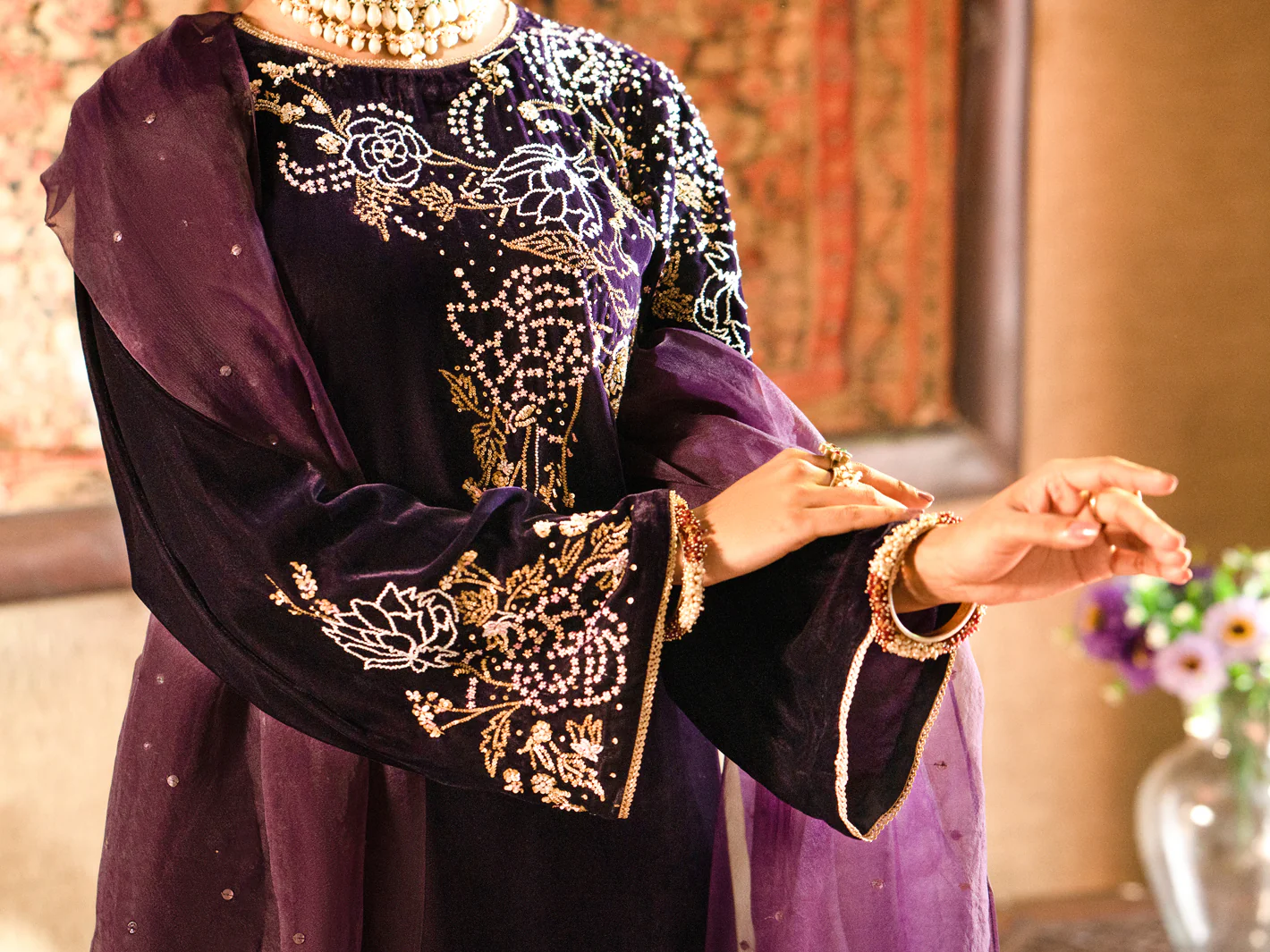 Purple Velvet 3Pc Formal Unstitched - AL-3PS-LS-UN-441 - Image 5