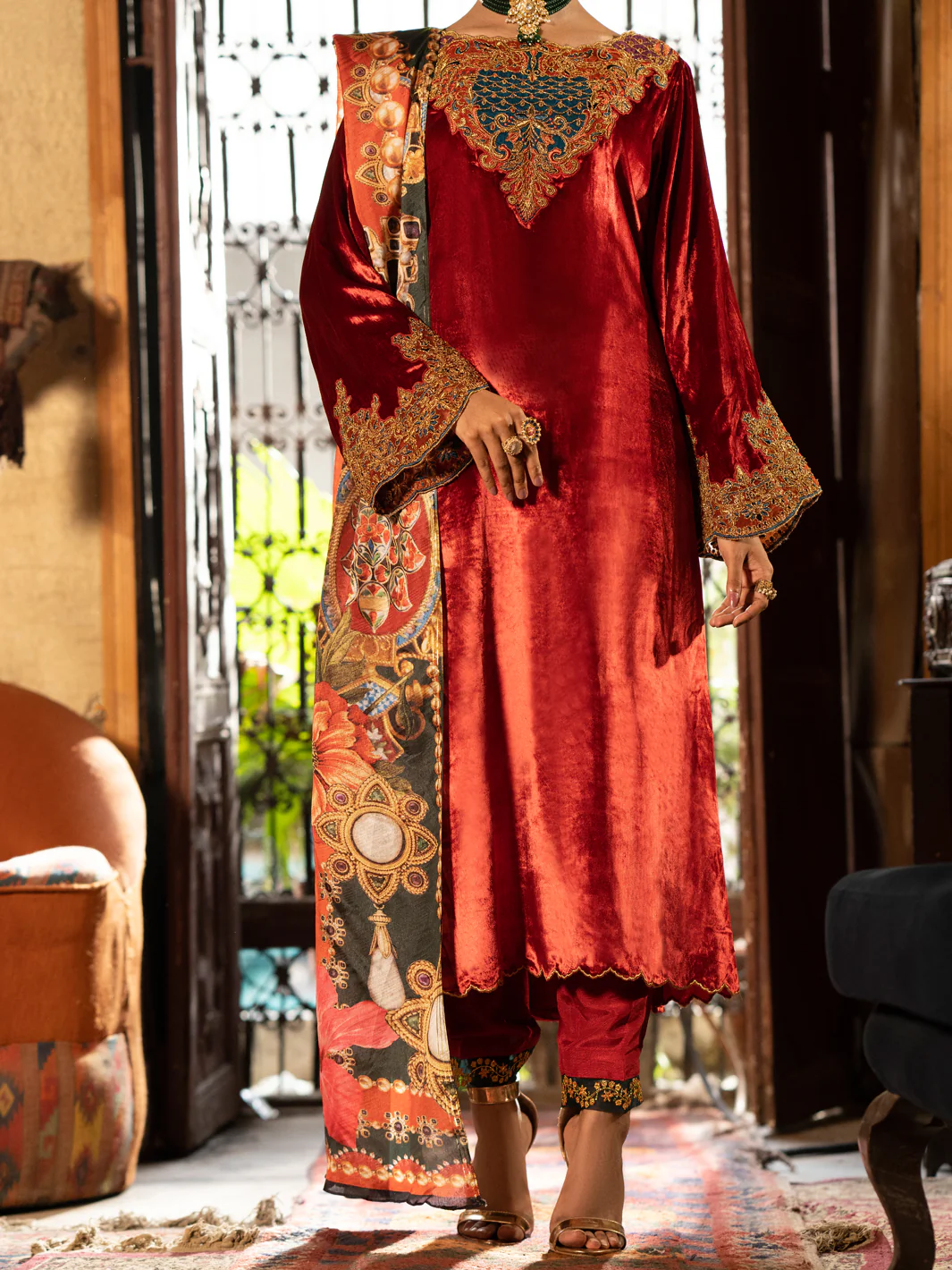 RED Formal 3Pc Unstitched - AL-3PS-LS-UN-442B