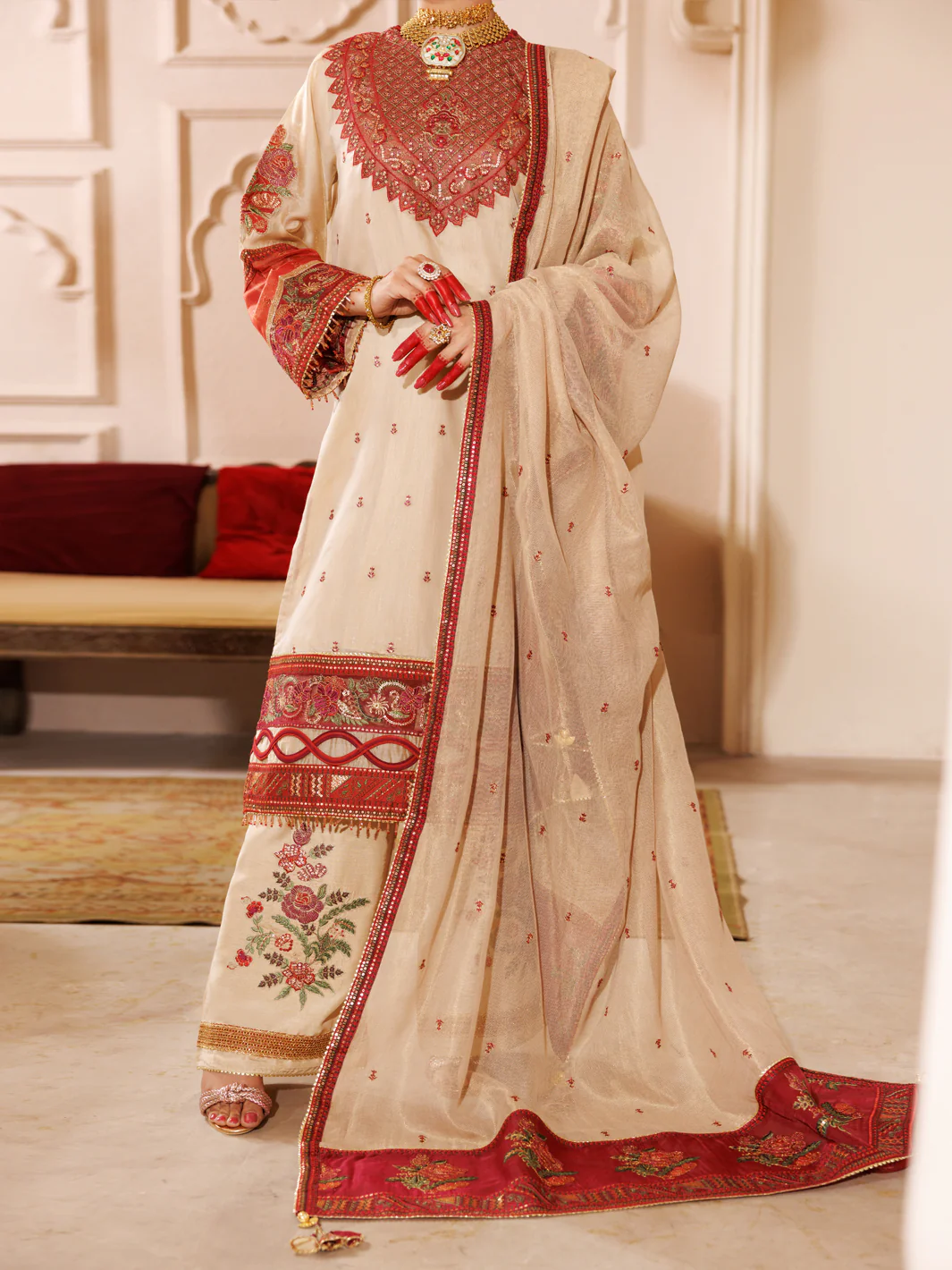 Beige Mesuri 3Pc Formal Unstitched - AL-3PS-LS-UN-452