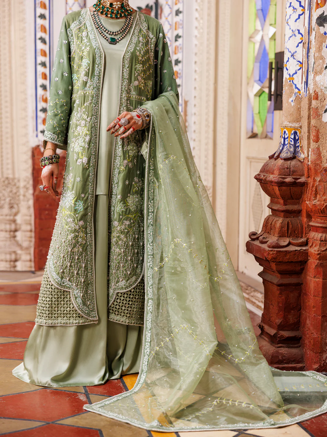 Pistachio Green Velvet Formal 3Pc Unstitched - AL-3PS-LS-UN-497