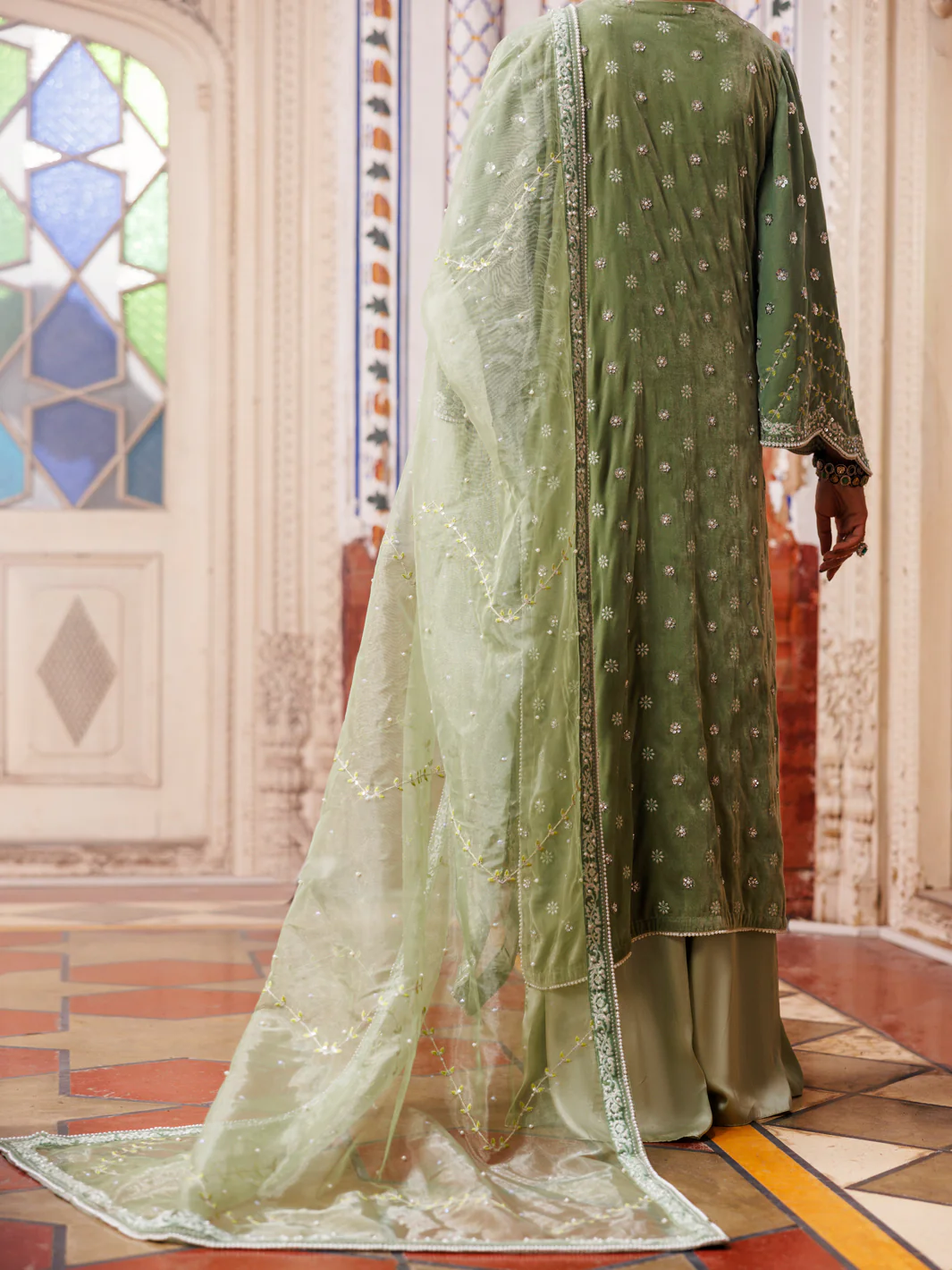 Pistachio Green Velvet Formal 3Pc Unstitched - AL-3PS-LS-UN-497 - Image 2