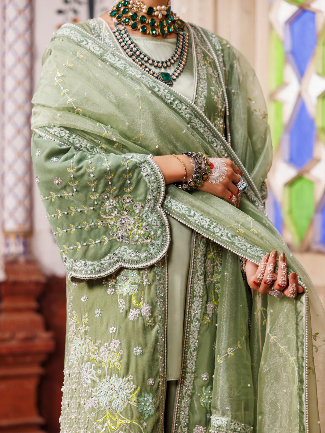Pistachio Green Velvet Formal 3Pc Unstitched - AL-3PS-LS-UN-497 - Image 3