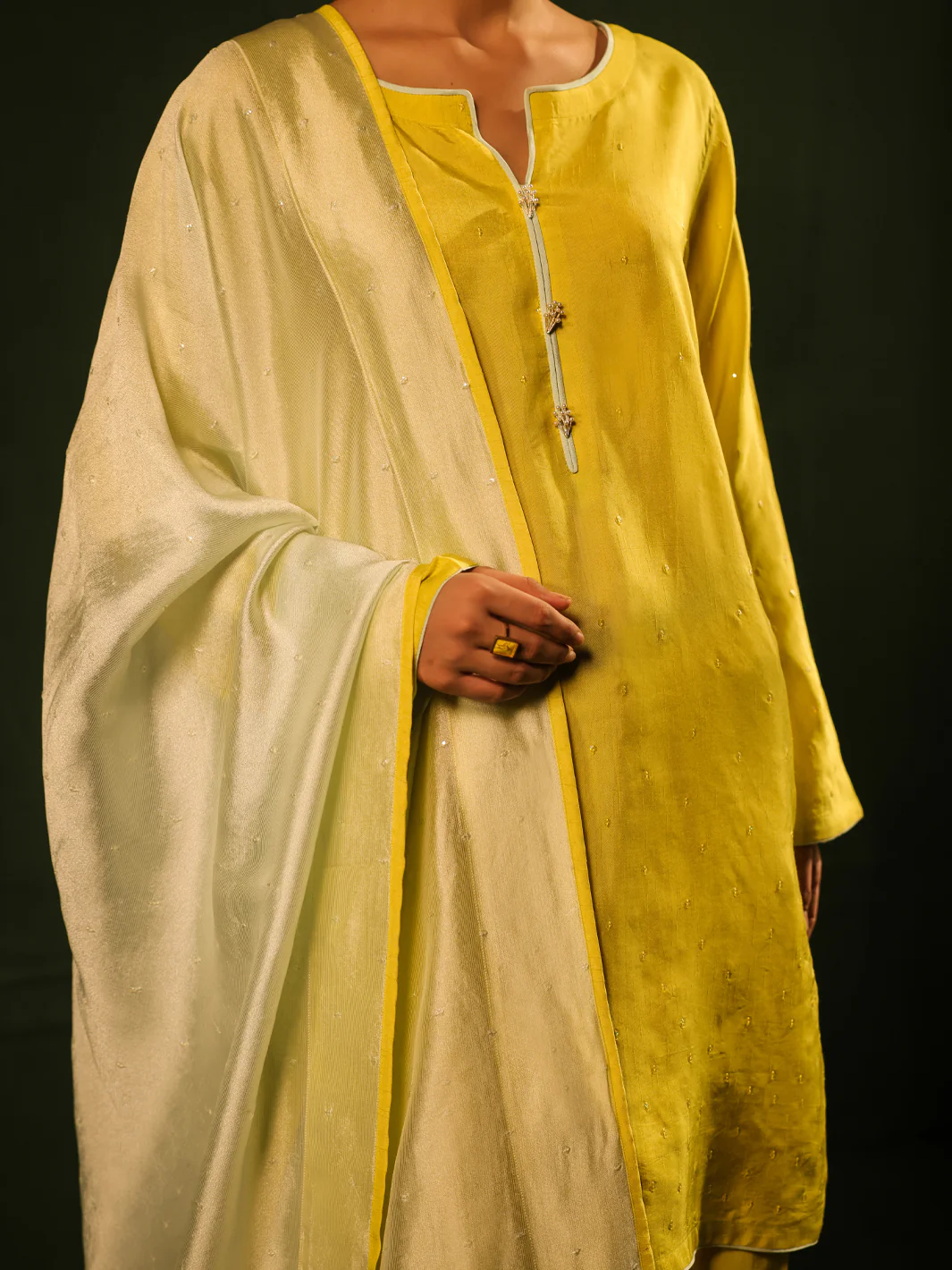 Yellow Raw Silk Formal 3Pc Stitched - AL-3PS-SS-LS-575 - Image 3