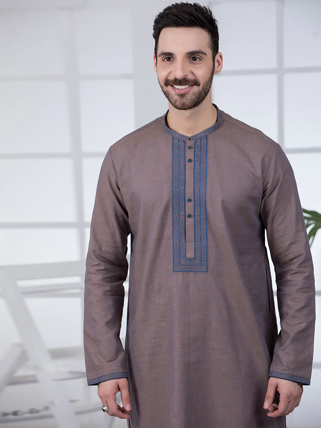 Brown Cotton Kurta - AL-K-1013 - Image 4
