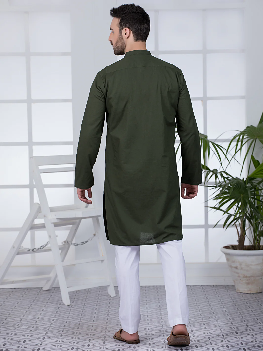 Olive Green Cotton Kurta - AL-K-1019 - Image 4