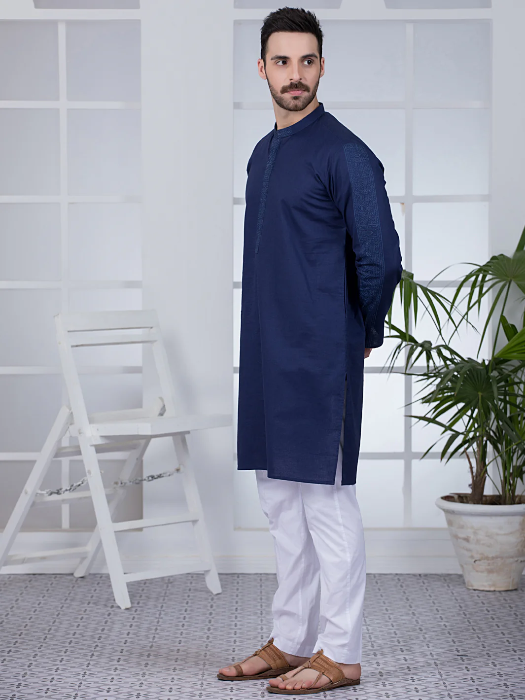 Dark Blue Cotton Kurta - AL-K-1020 - Image 3