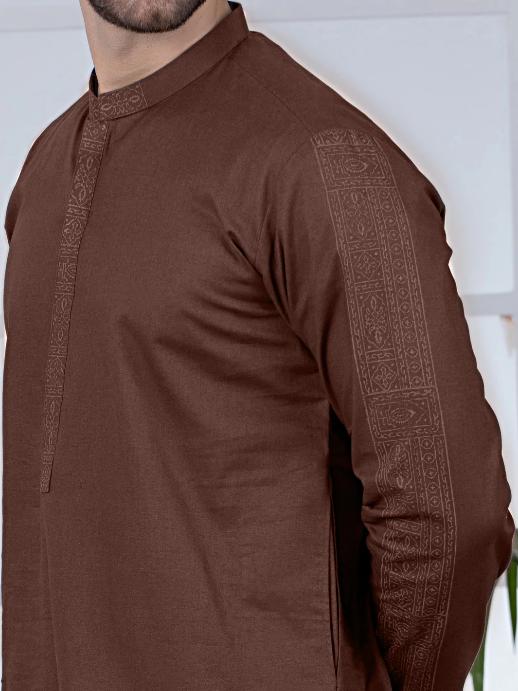 Brown Cotton Kurta - AL-K-1021 - Image 5