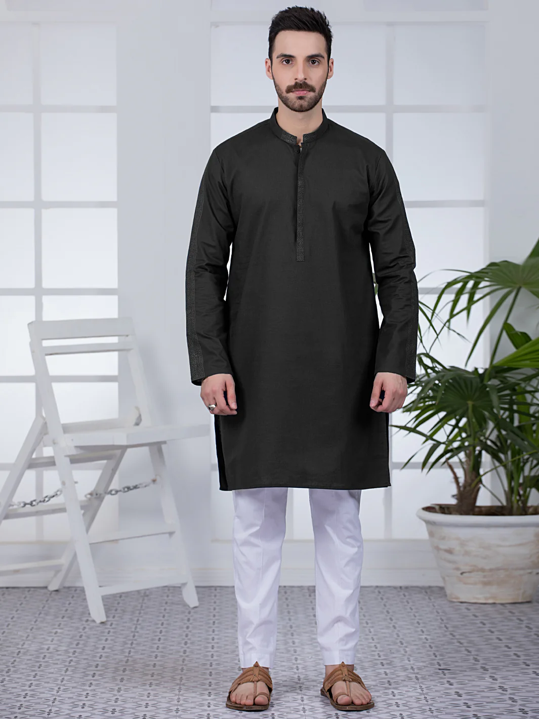 Black Cotton Kurta - AL-K-1022