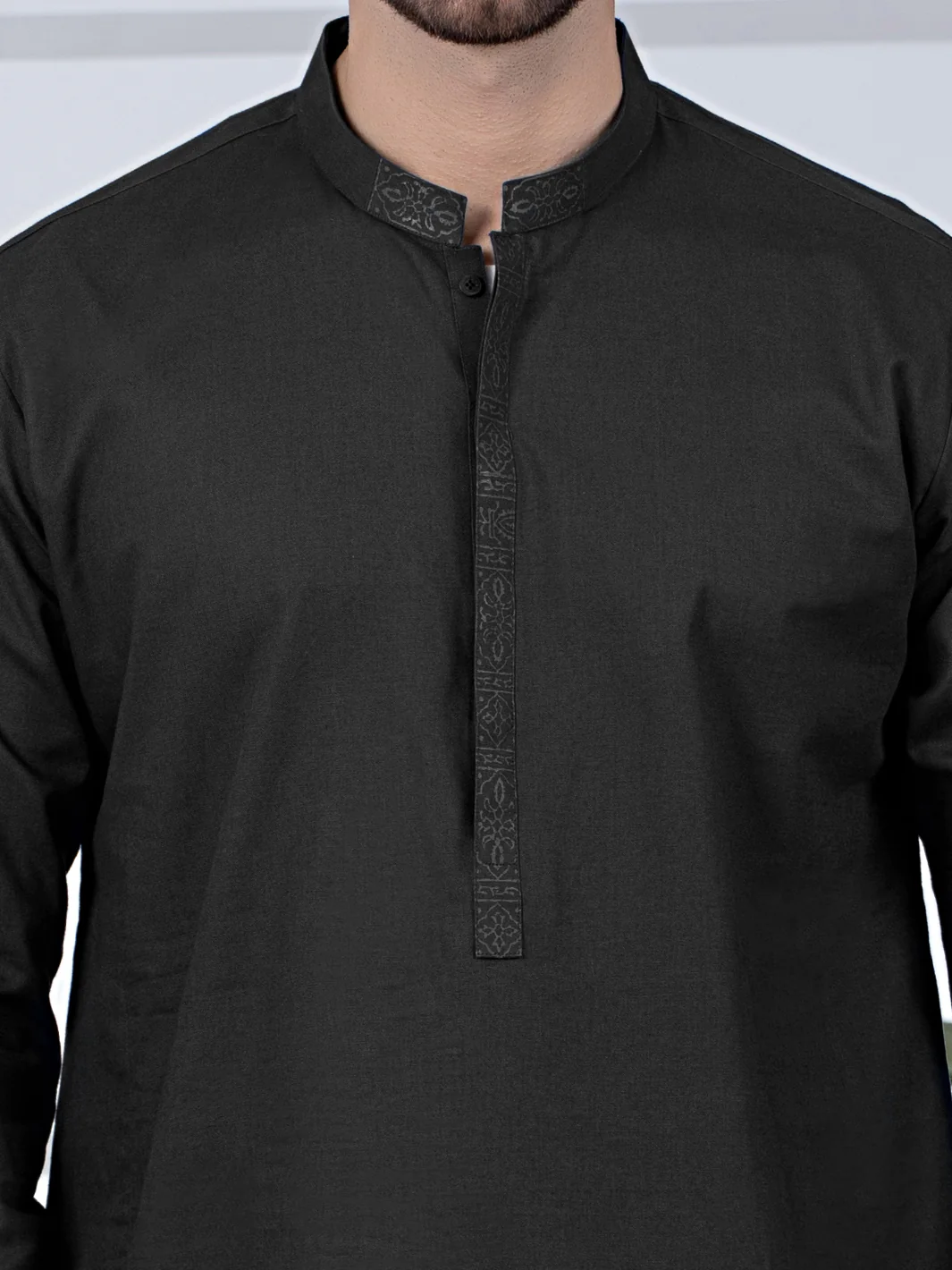 Black Cotton Kurta - AL-K-1022 - Image 2