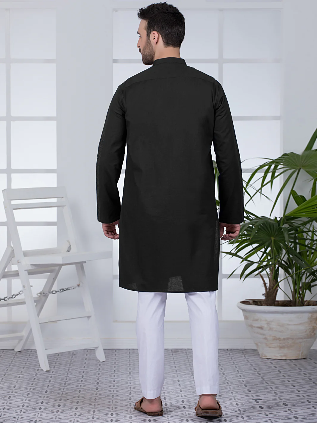 Black Cotton Kurta - AL-K-1022 - Image 5