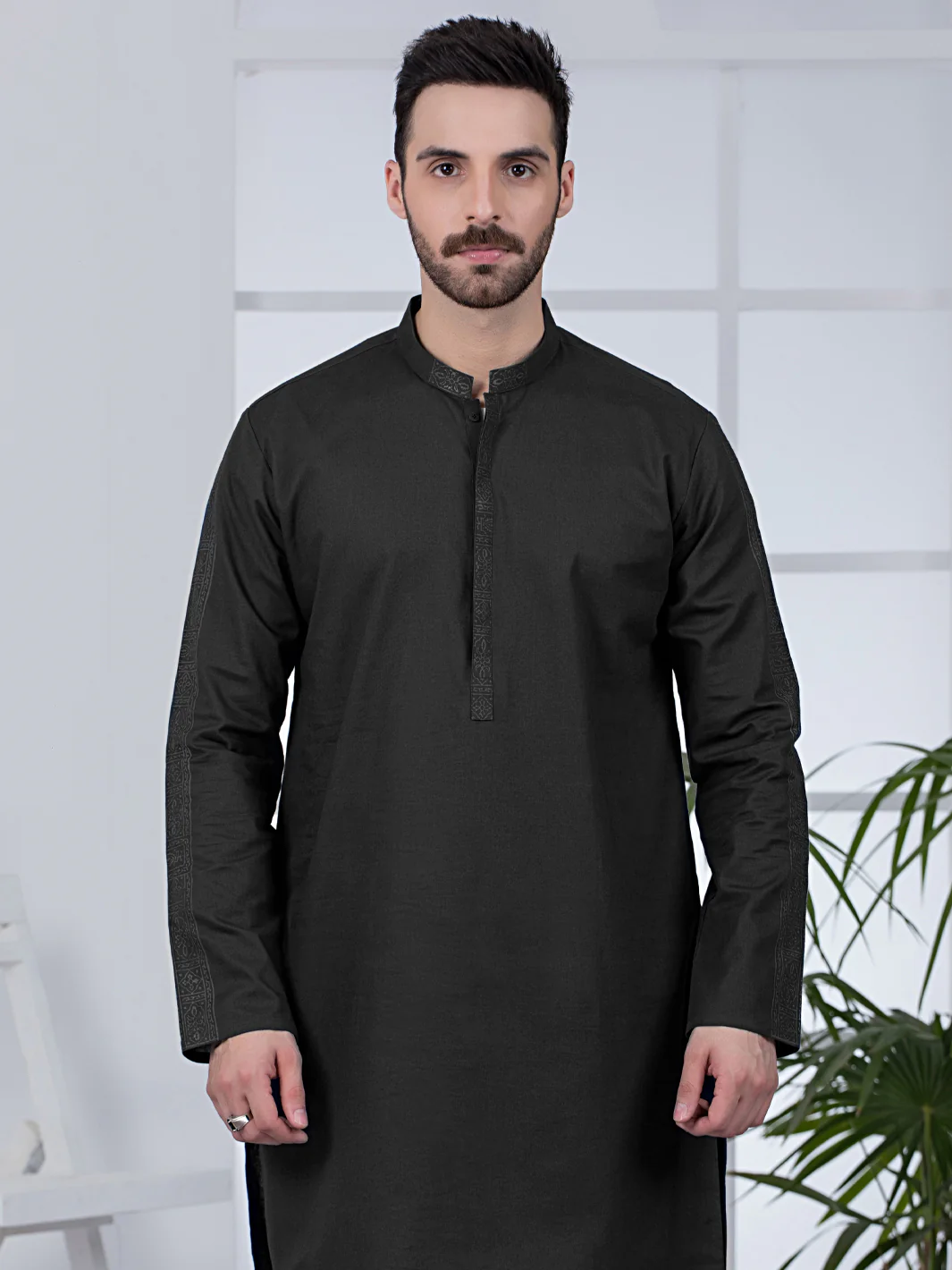 Black Cotton Kurta - AL-K-1022 - Image 6