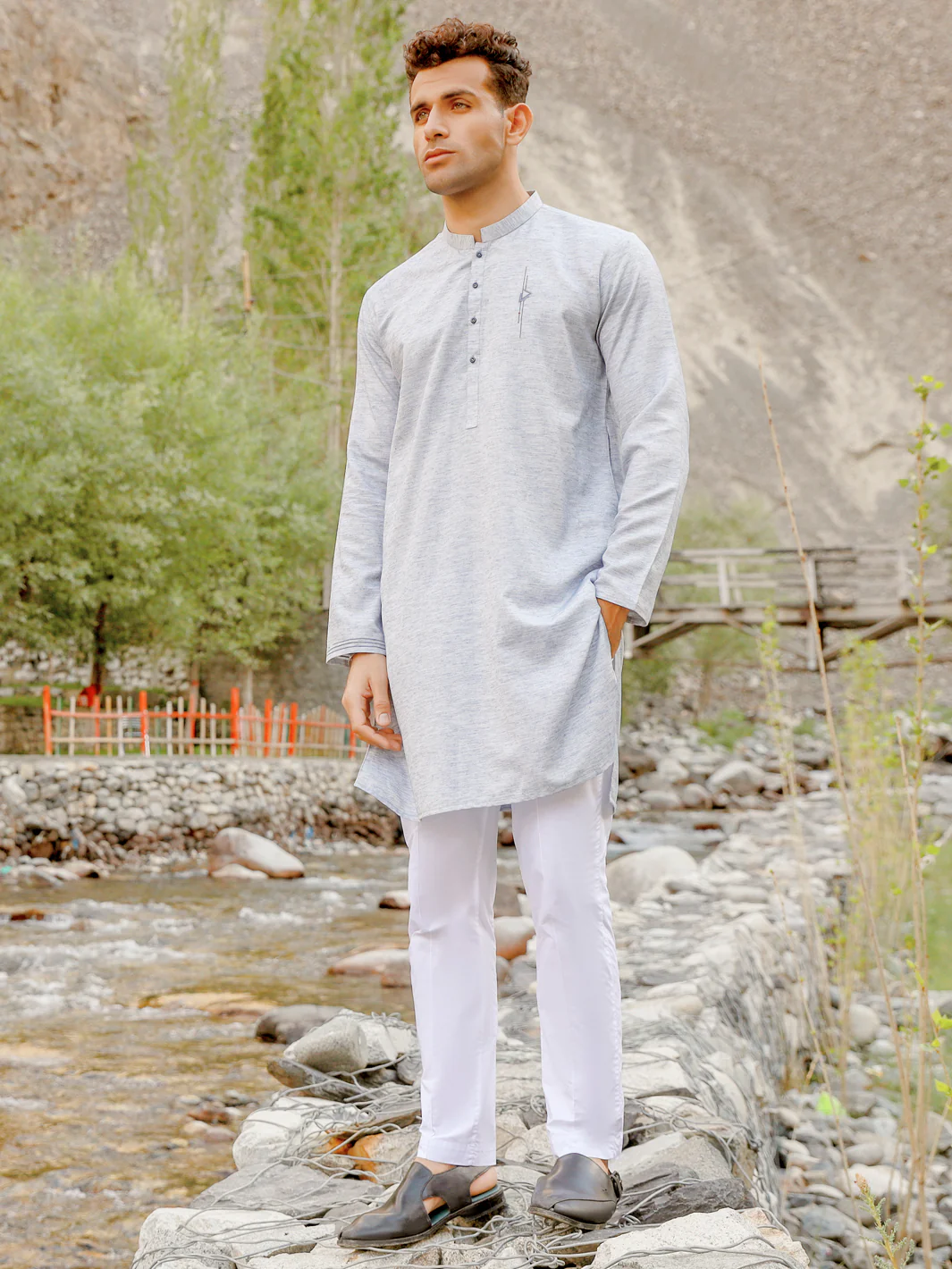 Light Blue Blended Kurta - AL-K-1031