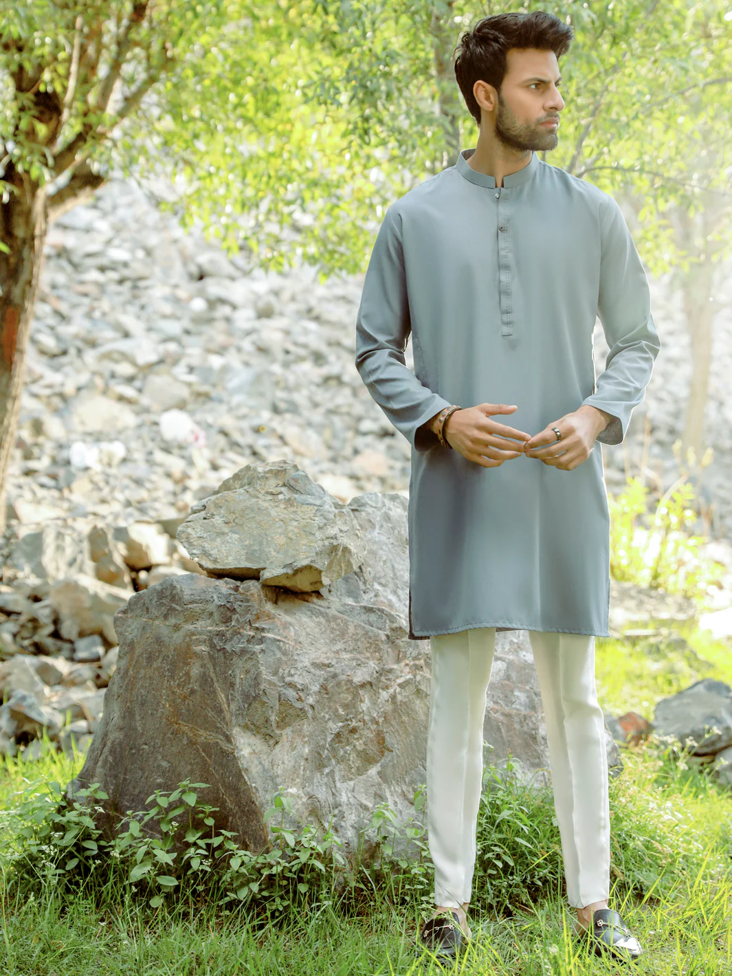 Grey Blended Kurta - AL-K-1039 - Image 3