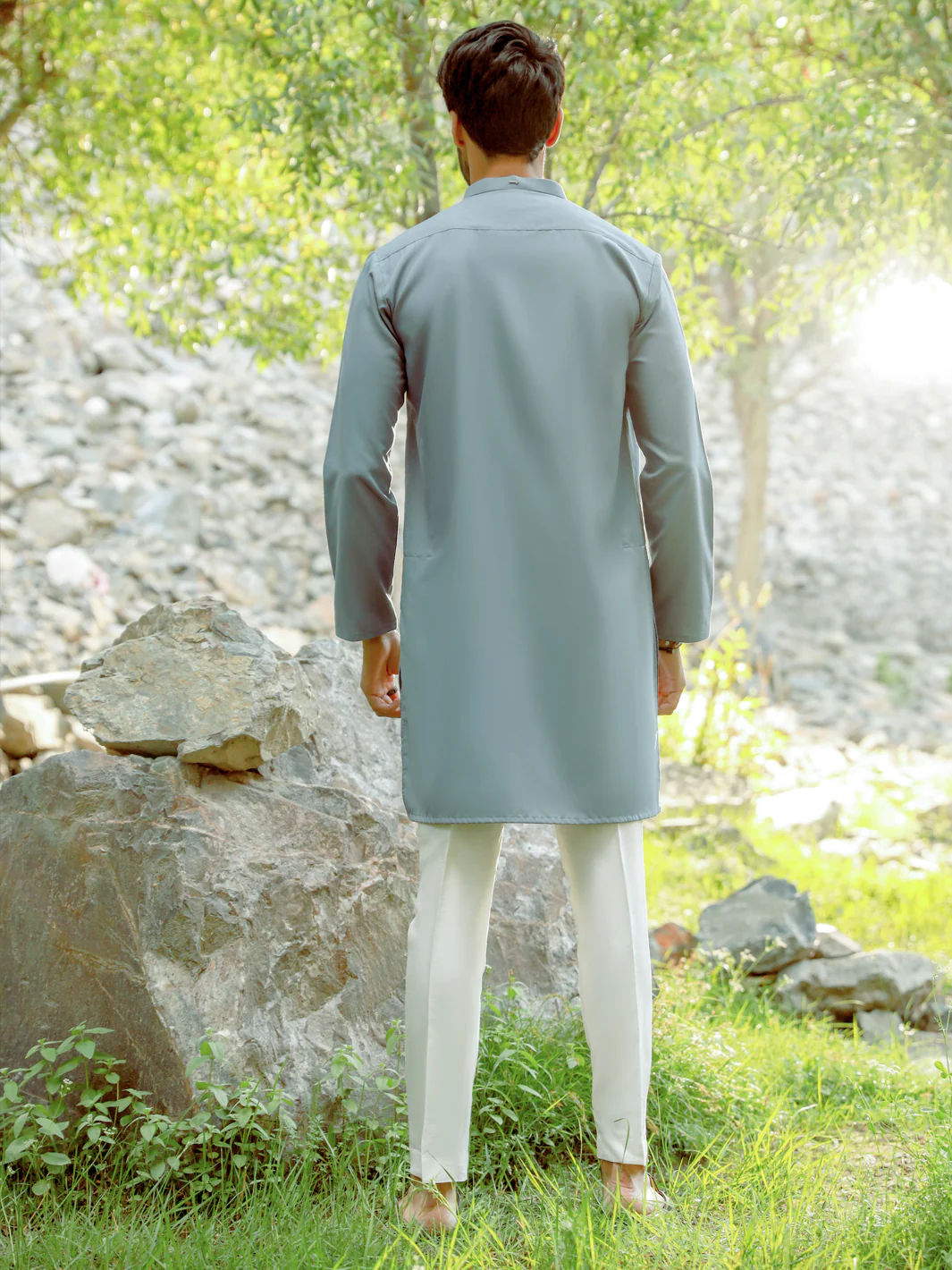 Grey Blended Kurta - AL-K-1039 - Image 4