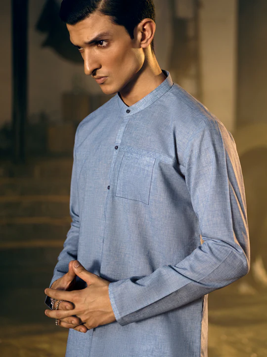 Blue Blended Kurta - AL-K-1040 - Image 6