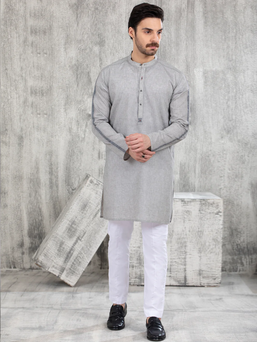 Grey Blended Kurta - AL-K-1041 - Image 2