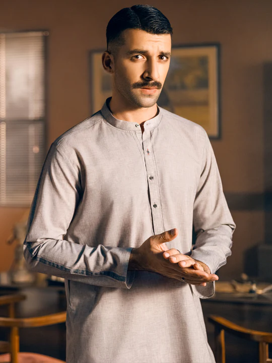 Grey Blended Kurta - AL-K-1041 - Image 5