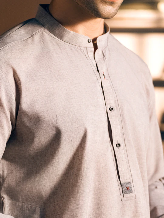 Grey Blended Kurta - AL-K-1041 - Image 6