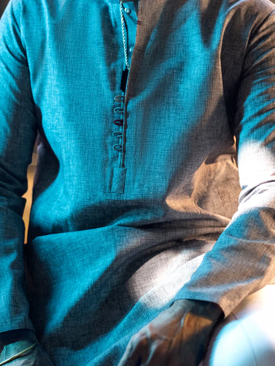 Dark Grey Blended Kurta - AL-K-1042 - Image 6
