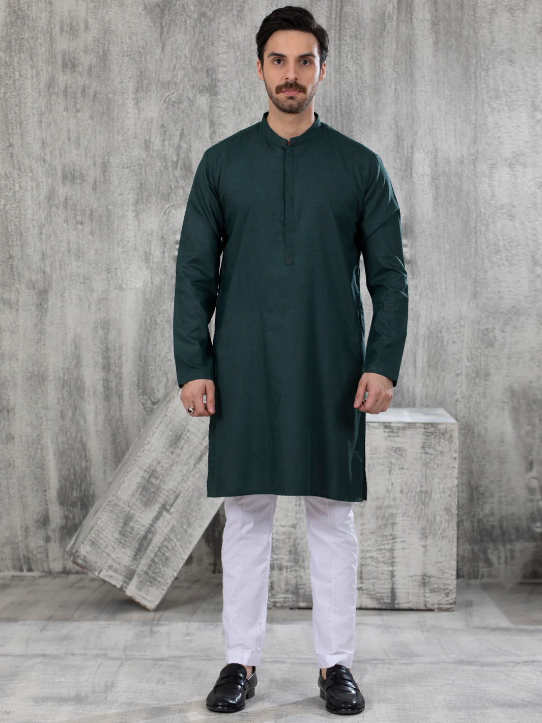 Green Blended Kurta - AL-K-1048 - Image 2