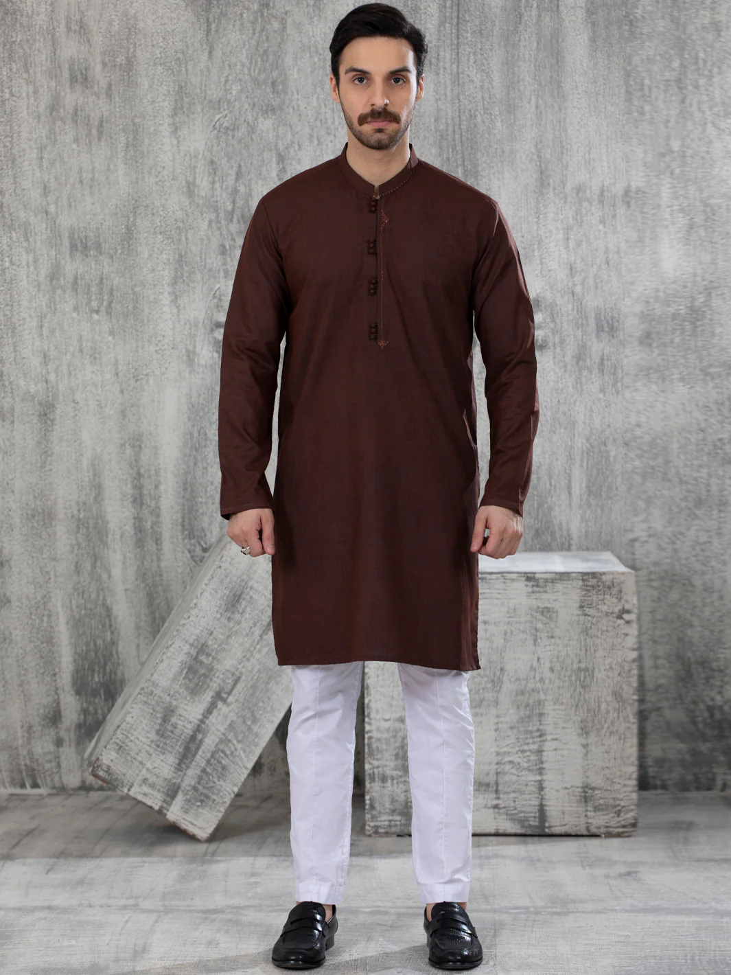 Maroon Blended Kurta - AL-K-1051 - Image 2