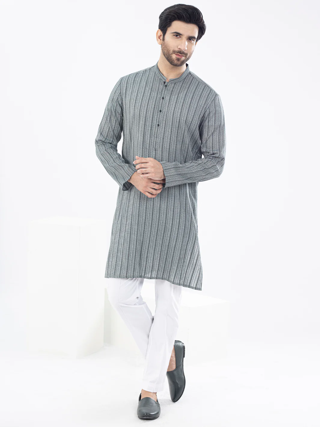 Teal Grey Kurta - AL-K-1061