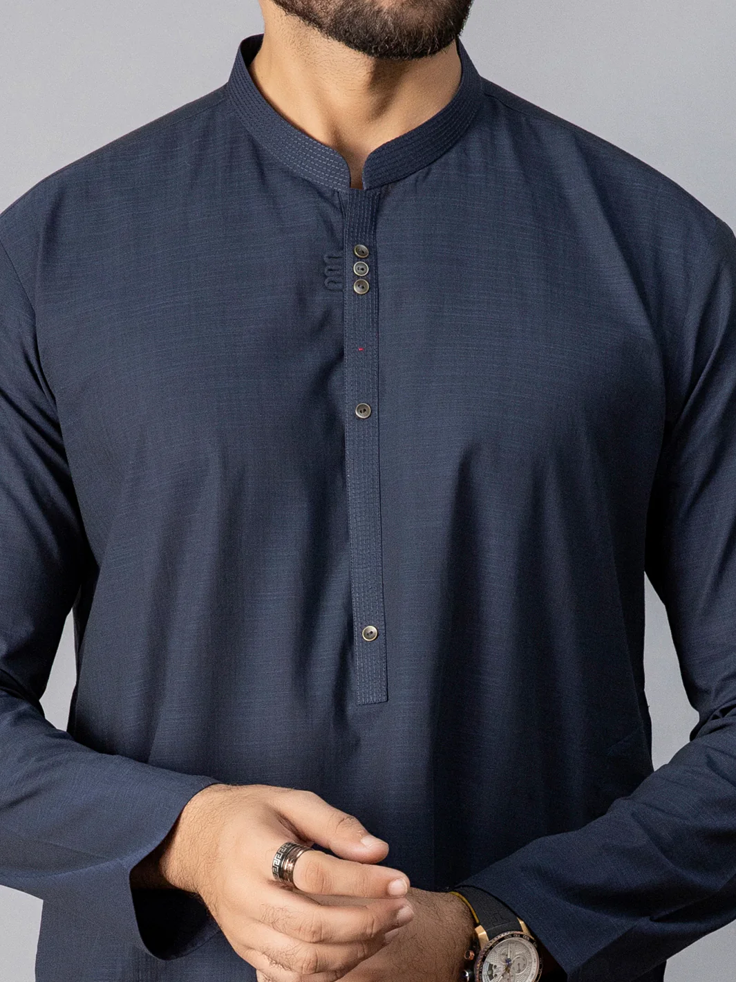 Navy Blue Blended Kurta - AL-K-1080 - Image 2